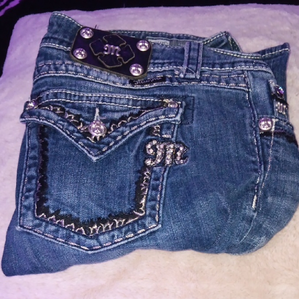 Miss Me Dark Blue Boot Cut Size 30 Jeans with Silver Accents